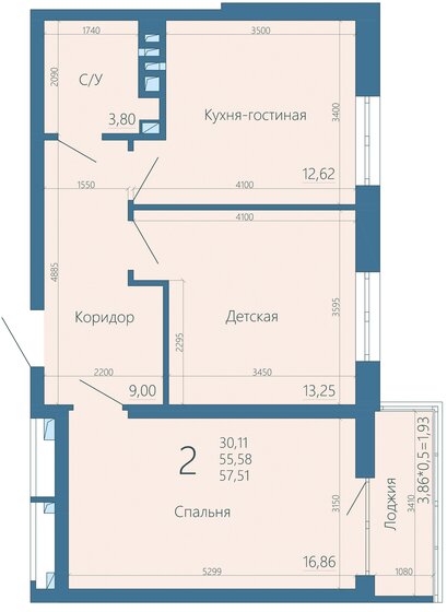 57,3 м², 2-комнатная квартира 7 619 570 ₽ - изображение 1