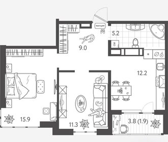 Квартира 55,5 м², 2-комнатная - изображение 1