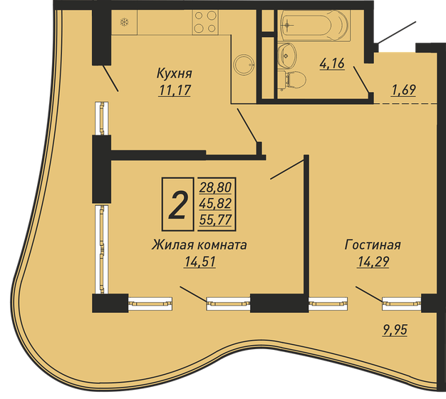 55,8 м², 2-комнатная квартира 14 500 981 ₽ - изображение 51