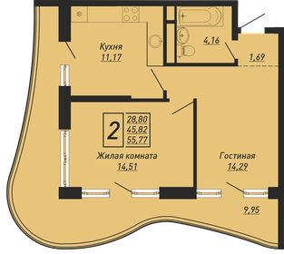 Квартира 55,8 м², 2-комнатная - изображение 1