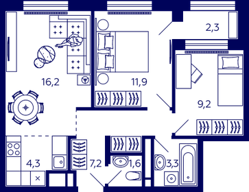 62,7 м², 2-комнатная квартира 9 300 000 ₽ - изображение 65