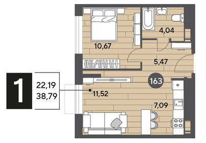 38,8 м², 1-комнатная квартира 6 346 044 ₽ - изображение 22