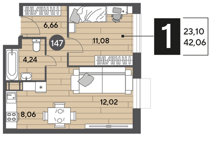 42,6 м², 1-комнатная квартира 6 638 638 ₽ - изображение 19