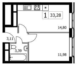 Квартира 33,3 м², 1-комнатная - изображение 1