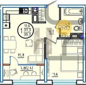 Квартира 39,7 м², 1-комнатная - изображение 1