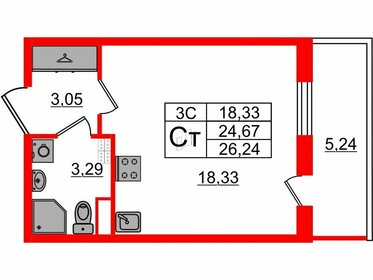 Квартира 24,7 м², студия - изображение 1