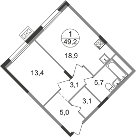 47,4 м², 1-комнатная квартира 11 610 739 ₽ - изображение 1