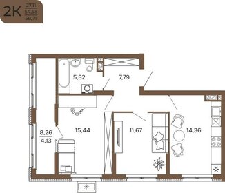 Квартира 58,7 м², 2-комнатная - изображение 1