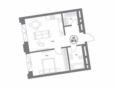 Квартира 58,8 м², 1-комнатные - изображение 1