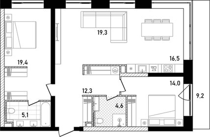 Квартира 94 м², 2-комнатная - изображение 1