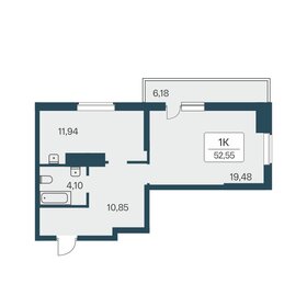 Квартира 52,6 м², 1-комнатная - изображение 1
