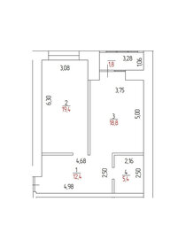 Квартира 58 м², 1-комнатная - изображение 1