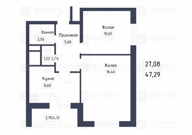 42,8 м², 2-комнатная квартира 8 000 000 ₽ - изображение 57