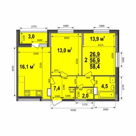 Квартира 58,4 м², 2-комнатная - изображение 1