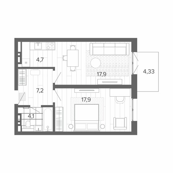 53,1 м², 2-комнатная квартира 9 164 000 ₽ - изображение 1