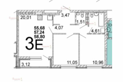 Квартира 55,4 м², 2-комнатная - изображение 1