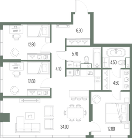 Квартира 97,9 м², 3-комнатная - изображение 1