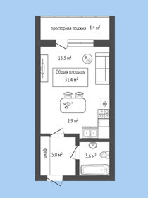 Квартира 31,4 м², студия - изображение 1