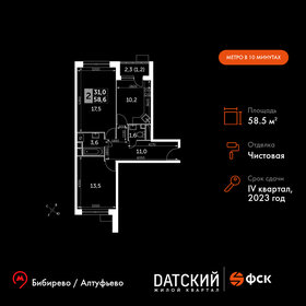 Квартира 58,5 м², 2-комнатная - изображение 1