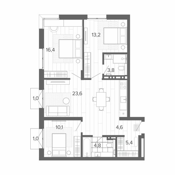 82,5 м², 4-комнатная квартира 12 676 000 ₽ - изображение 1