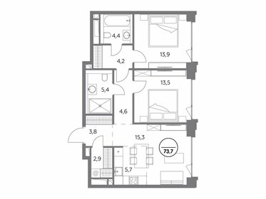 Квартира 73,7 м², 2-комнатная - изображение 1