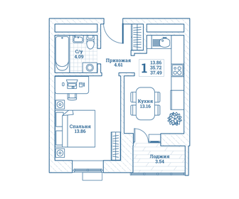 37 м², 1-комнатная квартира 5 999 000 ₽ - изображение 36