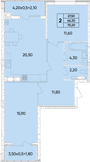 70,2 м², 2-комнатная квартира 7 546 500 ₽ - изображение 1