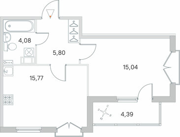 Квартира 42,9 м², 1-комнатная - изображение 1