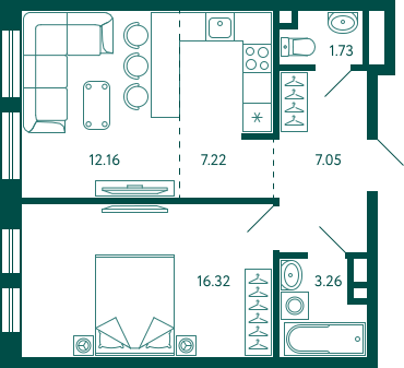 47,7 м², 1-комнатная квартира 7 523 394 ₽ - изображение 1