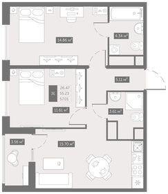 Квартира 57 м², 2-комнатная - изображение 1