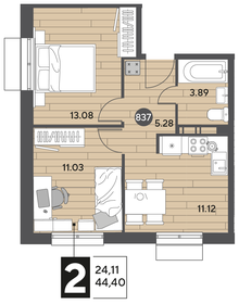 Квартира 44,4 м², 2-комнатная - изображение 1