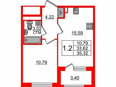 Квартира 33,6 м², 1-комнатная - изображение 1