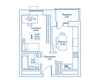 Квартира 37,4 м², 1-комнатная - изображение 1