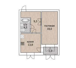 Квартира 47,6 м², 1-комнатная - изображение 3