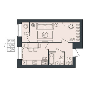 Квартира 37,3 м², 1-комнатная - изображение 1