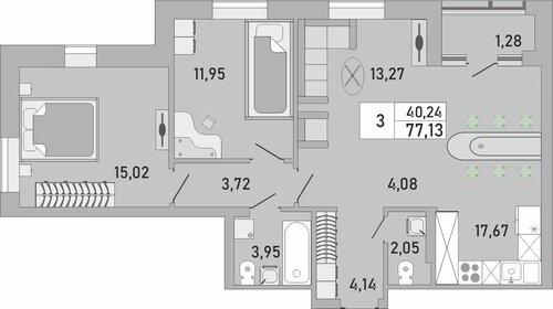 Квартира 77,1 м², 3-комнатная - изображение 1