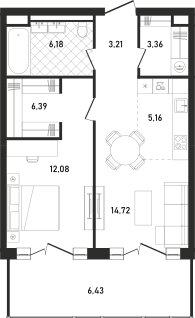 57,5 м², 2-комнатная квартира 45 143 792 ₽ - изображение 1