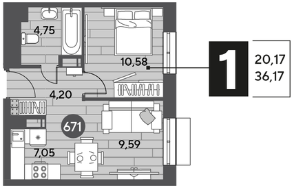 36,2 м², 1-комнатная квартира 6 116 347 ₽ - изображение 21