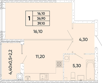 Квартира 39,1 м², 1-комнатная - изображение 1