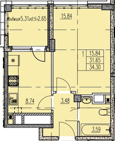 Квартира 34,3 м², 1-комнатная - изображение 1