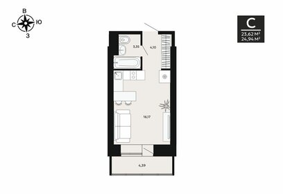 Квартира 24,9 м², 1-комнатная - изображение 1