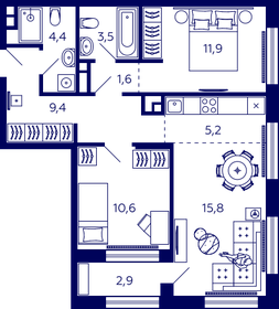 Квартира 63,8 м², 2-комнатная - изображение 1