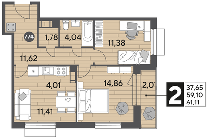 54,4 м², 2-комнатная квартира 9 000 000 ₽ - изображение 106