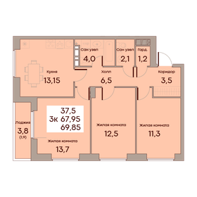 37,9 м², 1-комнатная квартира 3 600 000 ₽ - изображение 63