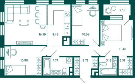 70,7 м², 3-комнатная квартира 9 500 000 ₽ - изображение 44