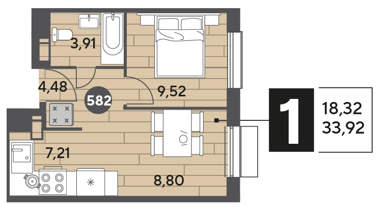 33,9 м², 1-комнатная квартира 5 891 904 ₽ - изображение 1