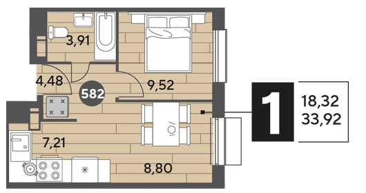 33,9 м², 1-комнатная квартира 5 891 904 ₽ - изображение 10