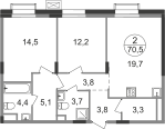 Квартира 70,5 м², 2-комнатная - изображение 1