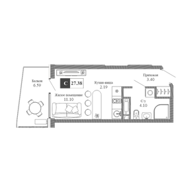 Квартира 27,4 м², студия - изображение 1