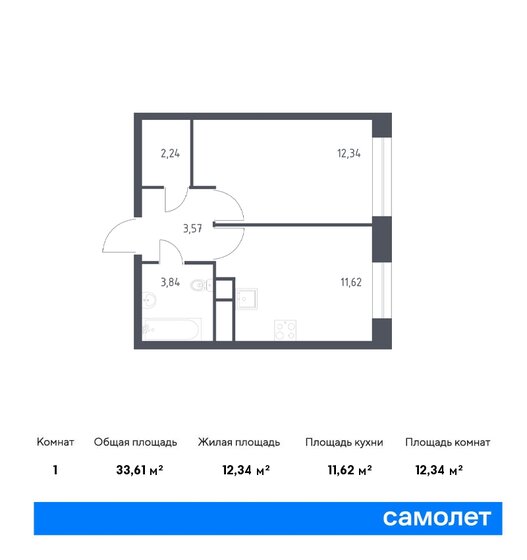 33,6 м², 1-комнатная квартира 6 698 966 ₽ - изображение 24